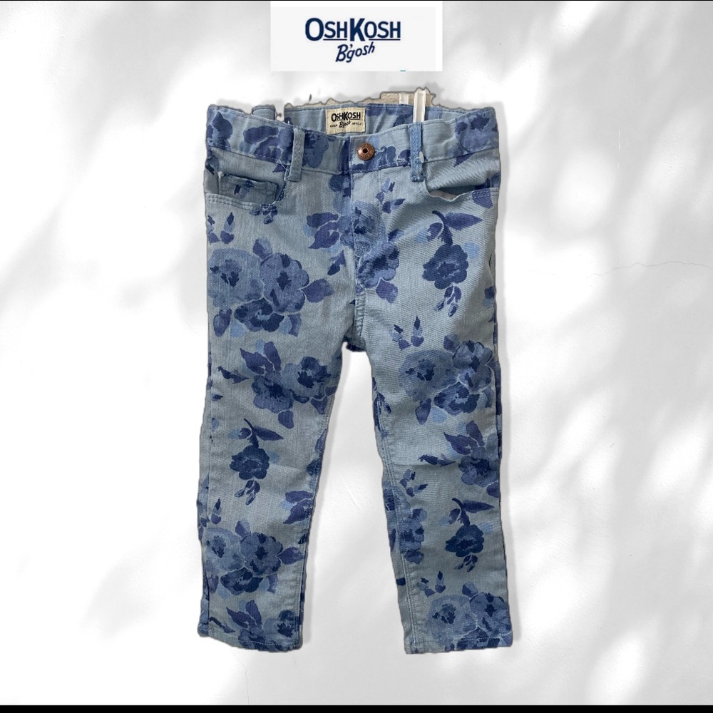 Floral Blue Stretchy Jeggings Jeans Adjustable Waist Osh Kosh
